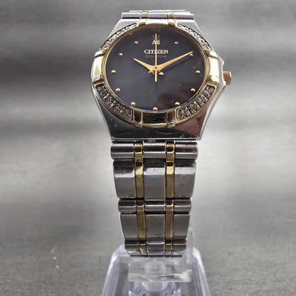 Citizen Eco-Drive Watch Women 26mm Black Dial Two Tone Gemmed E030-H26647 Works5