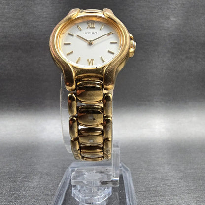 Seiko Watch Women 23mm White Dial Gold Tone Round 1N00-1F00 New Battery Vintage5