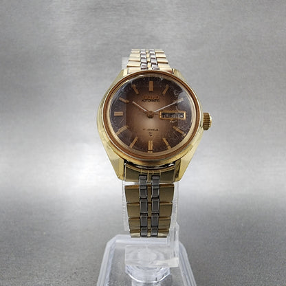 Seiko Automatic Watch Women 27mm Brown Dial Gold Plated Daydate Round READ!!!5