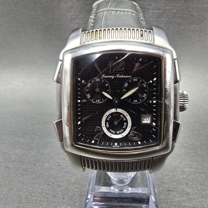 Tommy Bahama Chronograph Watch Men 38mm Black Dial Steel Daydate TB1045 New Batt0