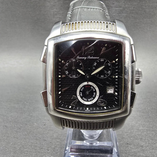 Tommy Bahama Chronograph Watch Men 38mm Black Dial Steel Daydate TB1045 New Batt0
