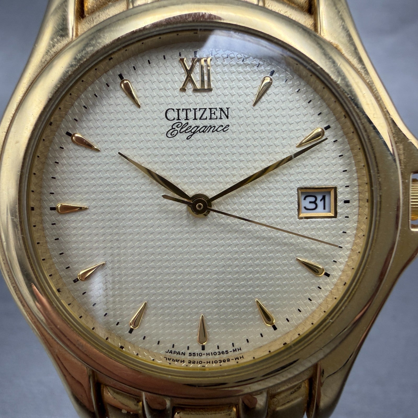 Citizen Elegance Watch Men 34mm Champagne Dial gold Tone Date 5510-H06832 NewBat1