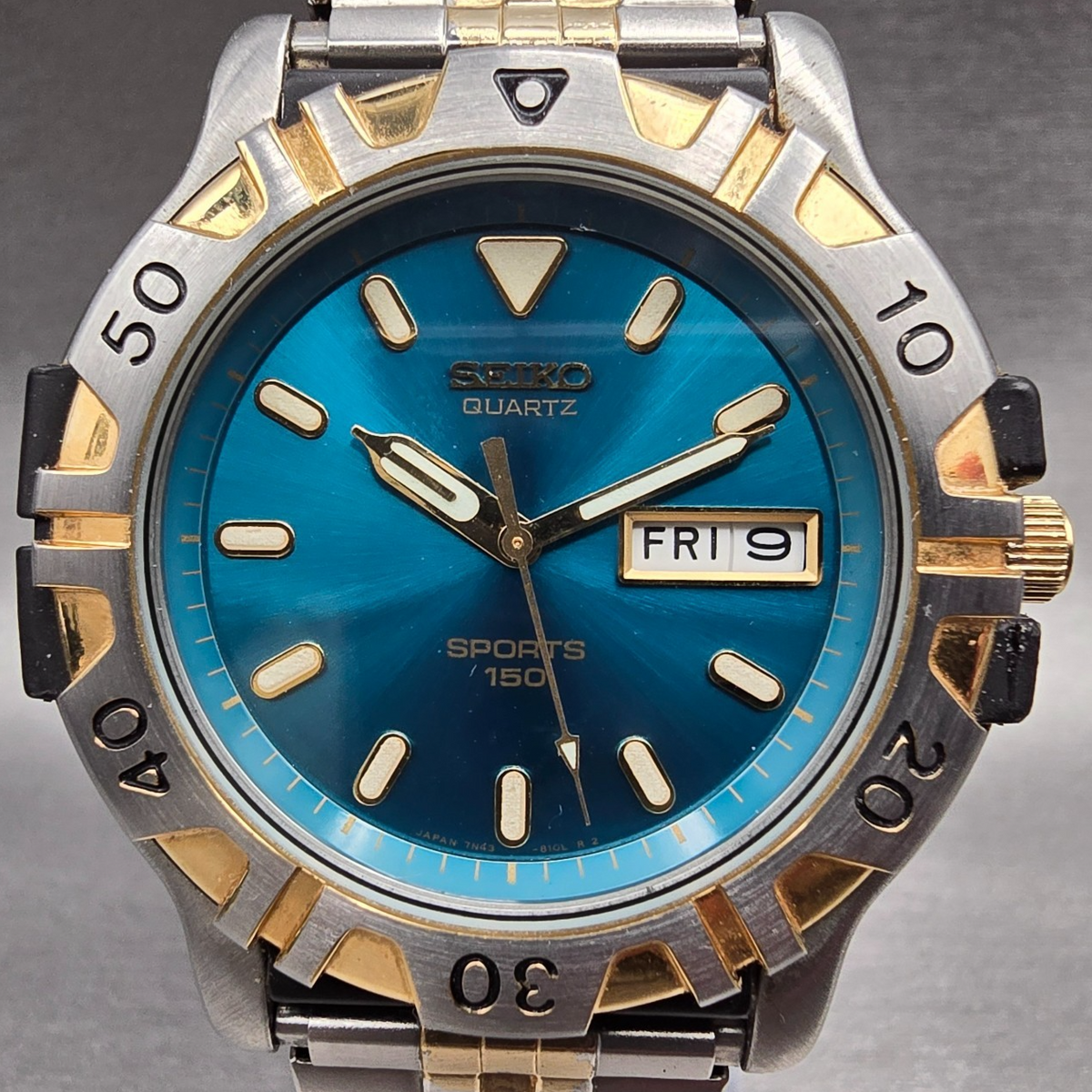 Seiko Sports 150 Diver Watch Men 41mm Blue Dial Two Tone 7N43-8099 New Battery1