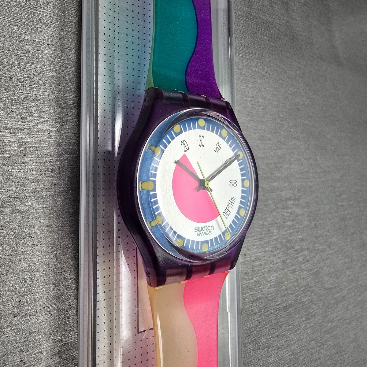 Swatch Scoob-A-Doo Watch Men 34mm Silver Dial Purple Case GV102 New Battery NOS3