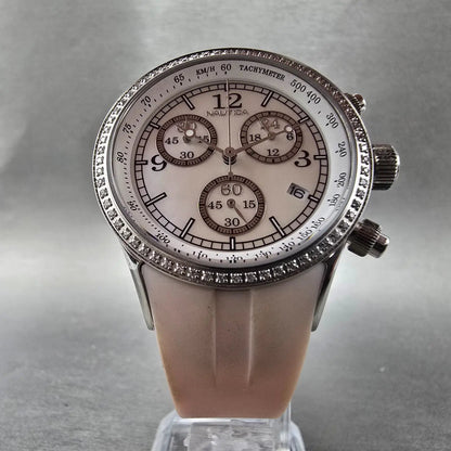 Nautica Chronograph Watch Women 35mm MOP Dial Steel Diamond Bezel New Battery K5