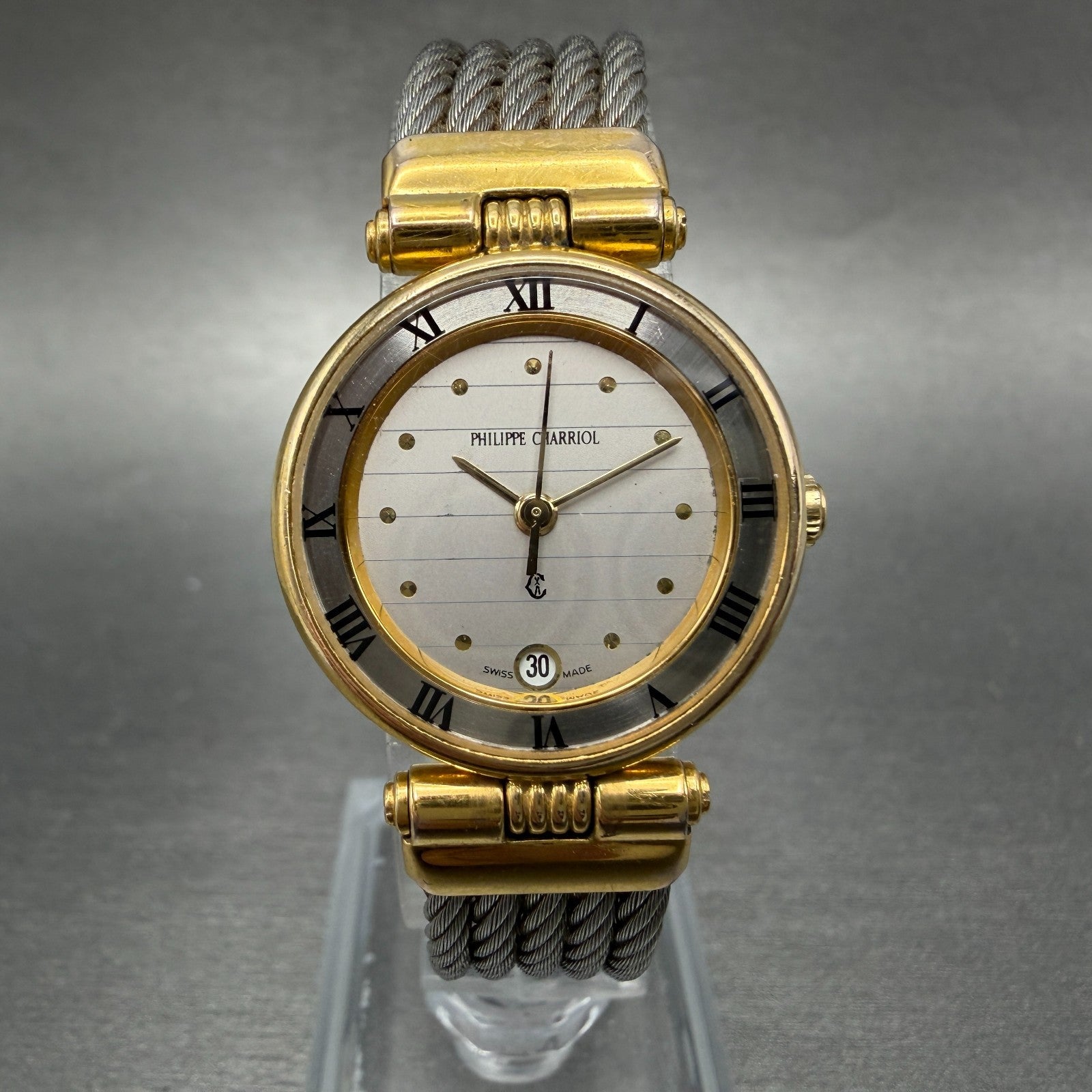 Philippe Charriol Celtic Watch Women 25mm Silver Dial Two Tone Date New battery0