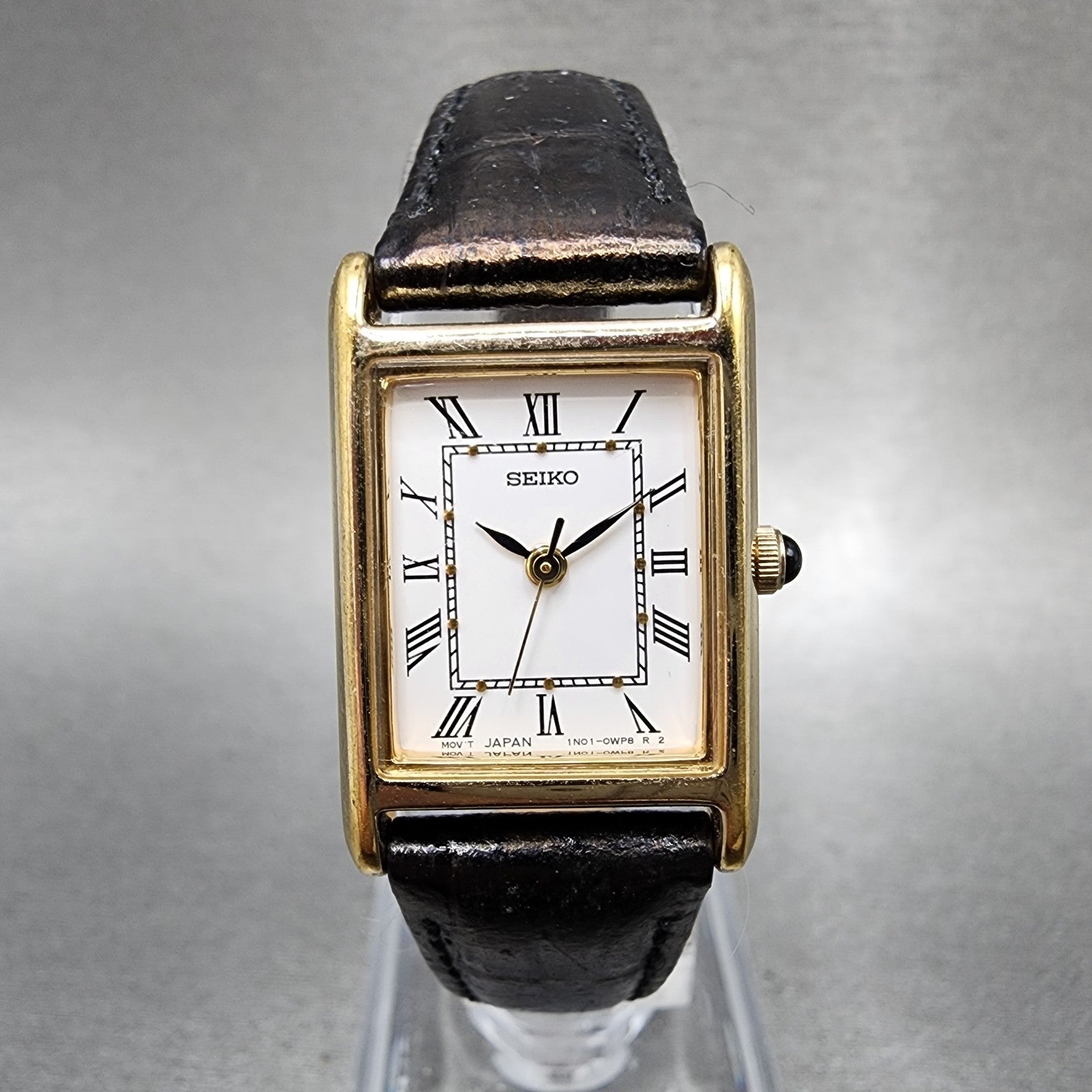 Seiko Tank Watch Women 18mm White Dial Gold Tone Rectangle 1n010lk0 New Battery0