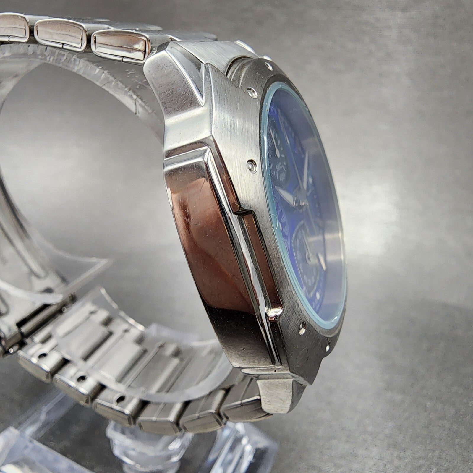 Seiko Chronograph Watch Men 39mm Blue Dial Silver Tone Date 7t920cl0 New Batt3
