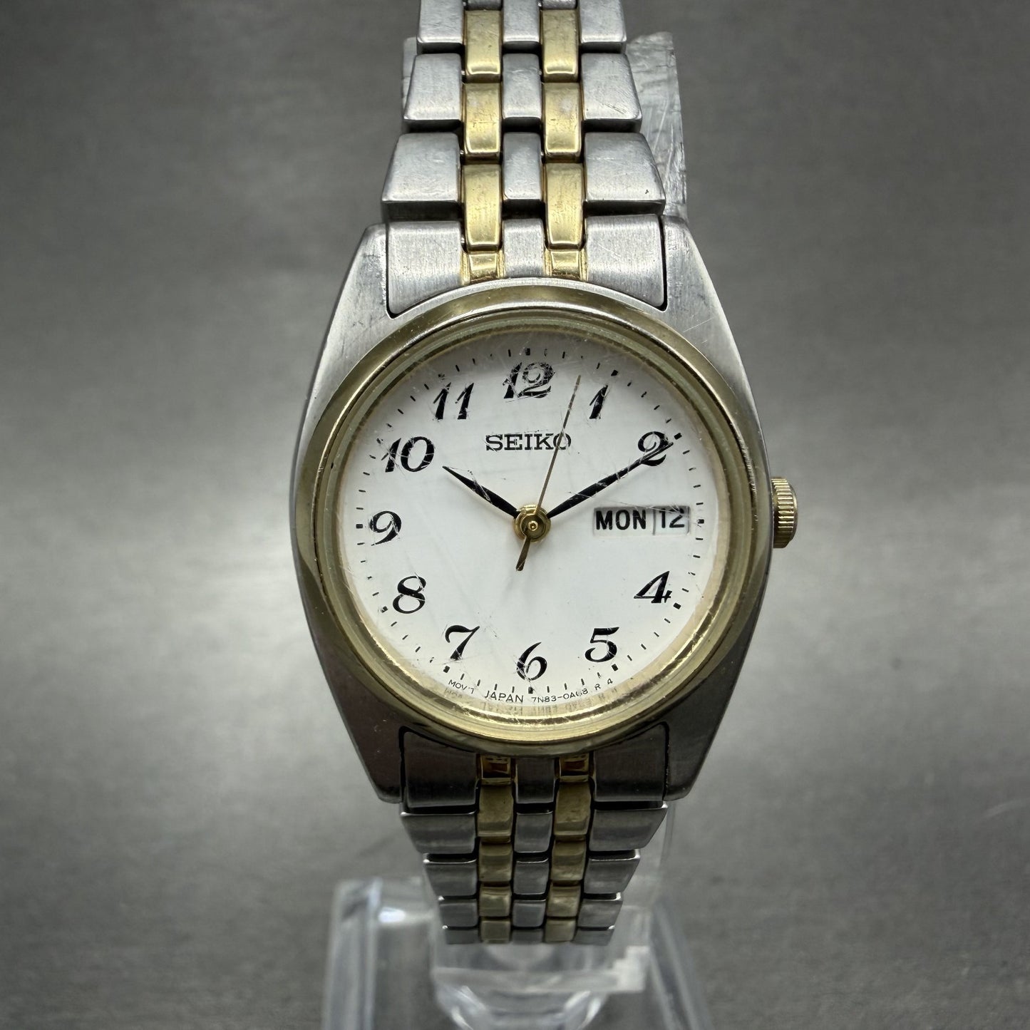 Seiko Watch Women 25mm White Dial Two Tone Daydate 7n430011 New Battery ABD0