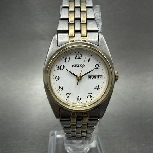 Seiko Watch Women 25mm White Dial Two Tone Daydate 7n430011 New Battery ABD0
