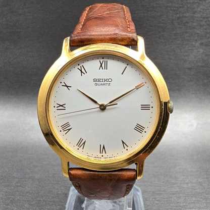 Seiko Watch Men 35mm White Dial Gold Tone Round 7N01-8041 New Battery Vintage L0