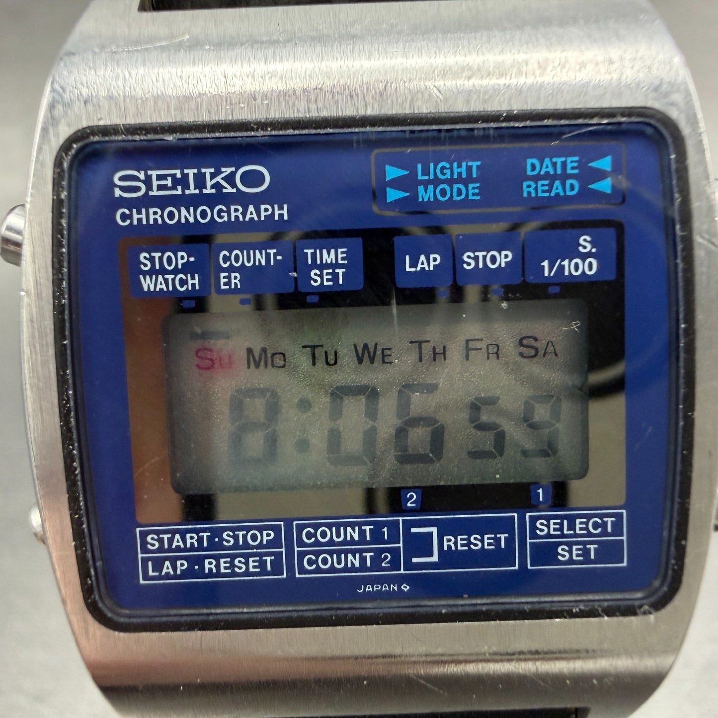 Seiko Digital Watch Men 34mm Blue Dial Silver Tone Chronograph M929-4000 NewBat1