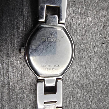 Bulova Watch Women 19mm White Dial Silver Tone Gemmed Round 96T21 New Battery10