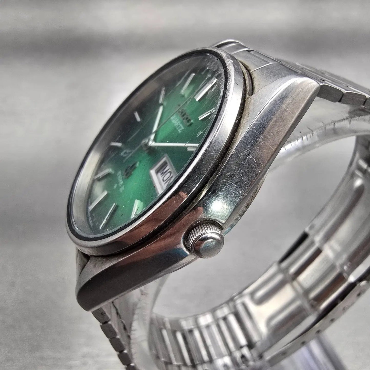 Seiko Type II Watch Men 33mm Green Dial Silver Tone Daydate 8223-6030 New Batt2