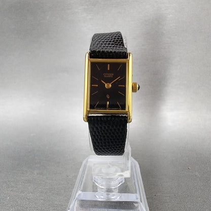 Citizen CQ Tank Watch Women 17mm Black Dial Gold Tone Rectangle New Battery5
