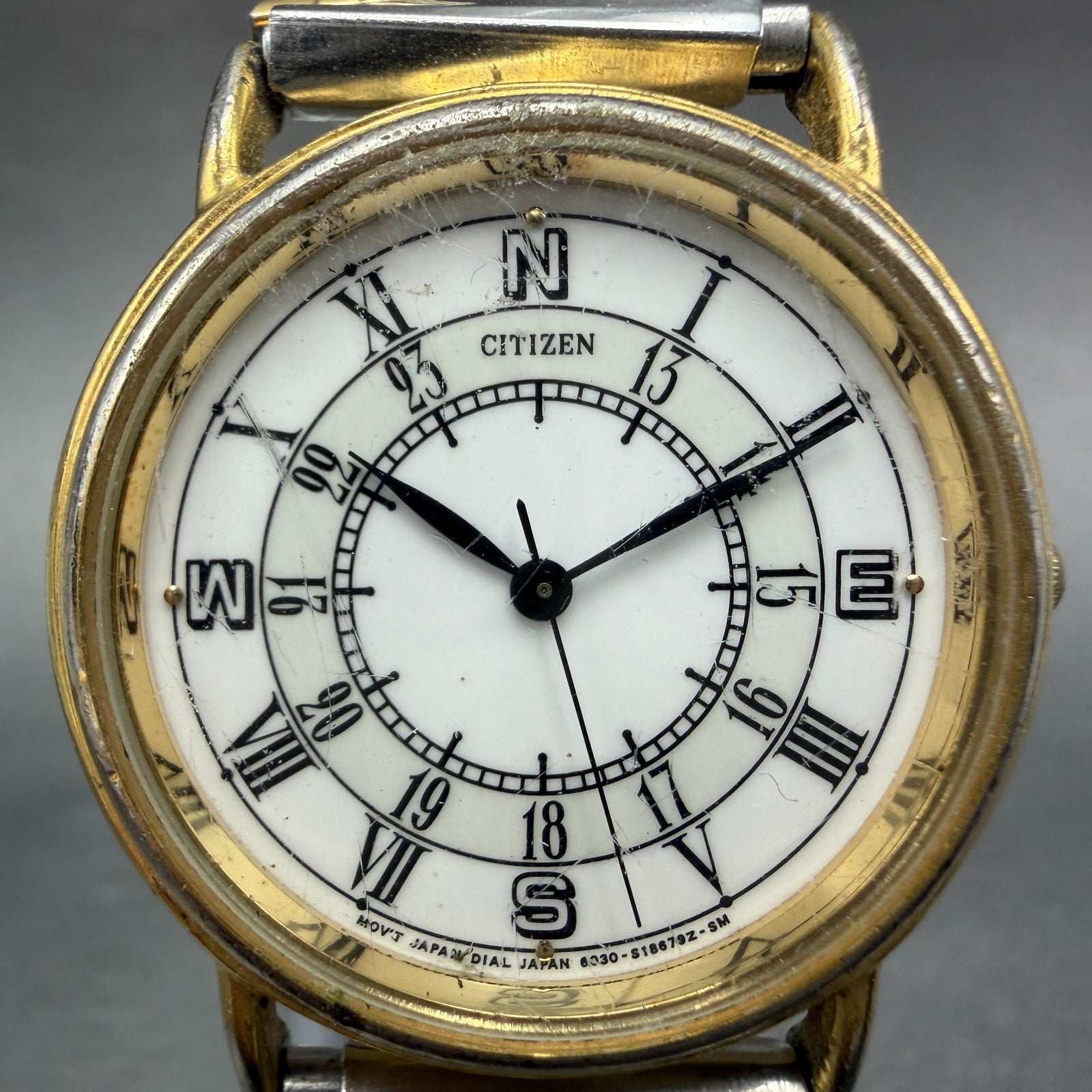 Citizen Watch Unisex 32mm White Dial Gold Tone Round 6030-S04565 New Battery1