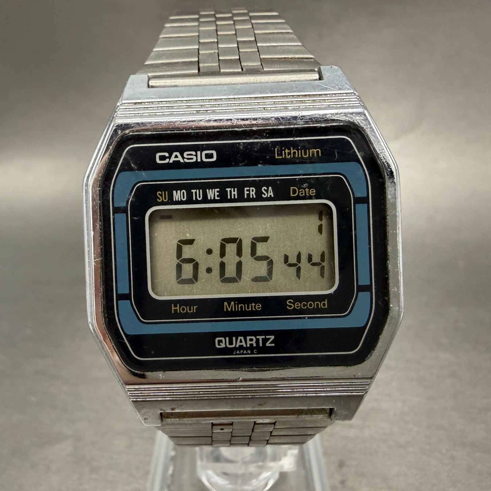 Casio 155-B817 Watch Men 34mm Digital Silver Tone Octagon Daydate READ!!! NewBat0