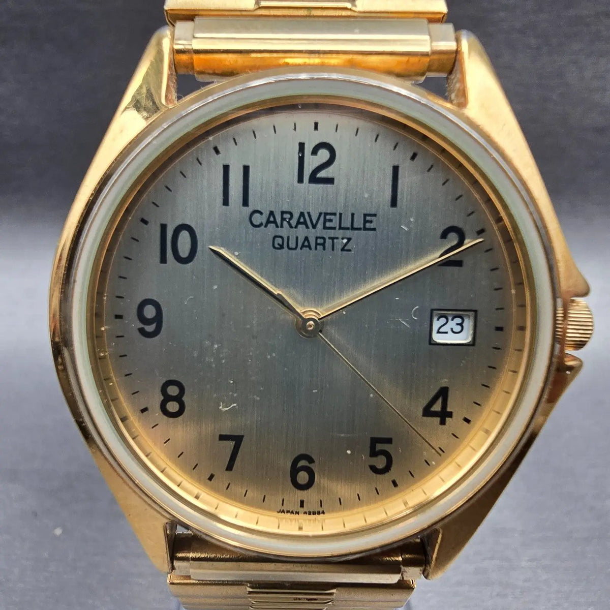 Bulova Caravelle Watch Men 34mm Gold Dial Gold Tone Date 42B54 New Battery1