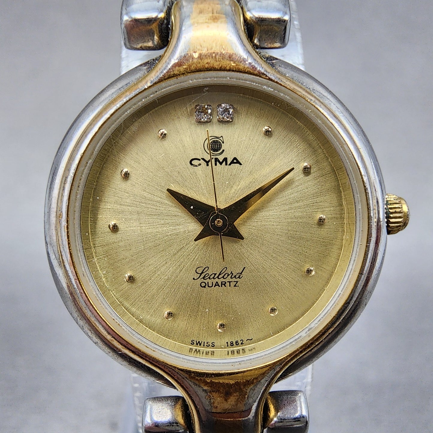 Cyma Sealord Watch Women 24mm Champagne Dial Two Tone Round 412 New Battery1