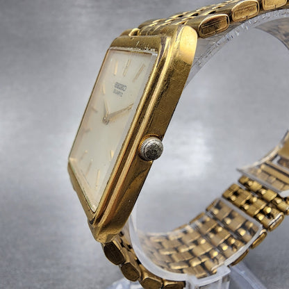 Seiko Tank Watch Men 27mm Champagne Dial Gold Tone Date 7n29-5b29 New Battery