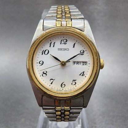 Seiko Watch Women 25mm White Dial Two Tone Daydate 7n430011 New Battery0