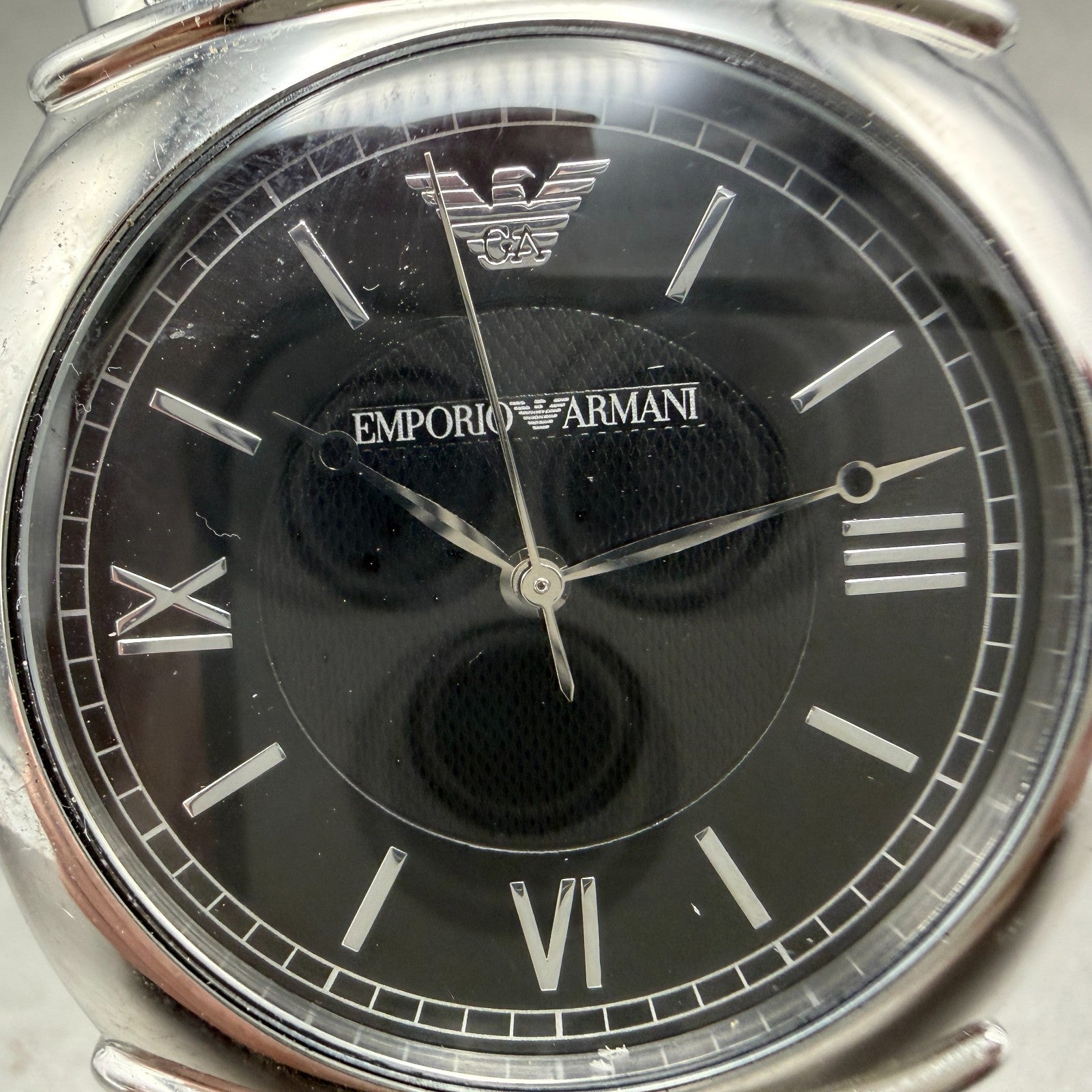 Emporio Armani Watch Men 41mm Black Dial Silver Tone Round AR-0263 New Battery1