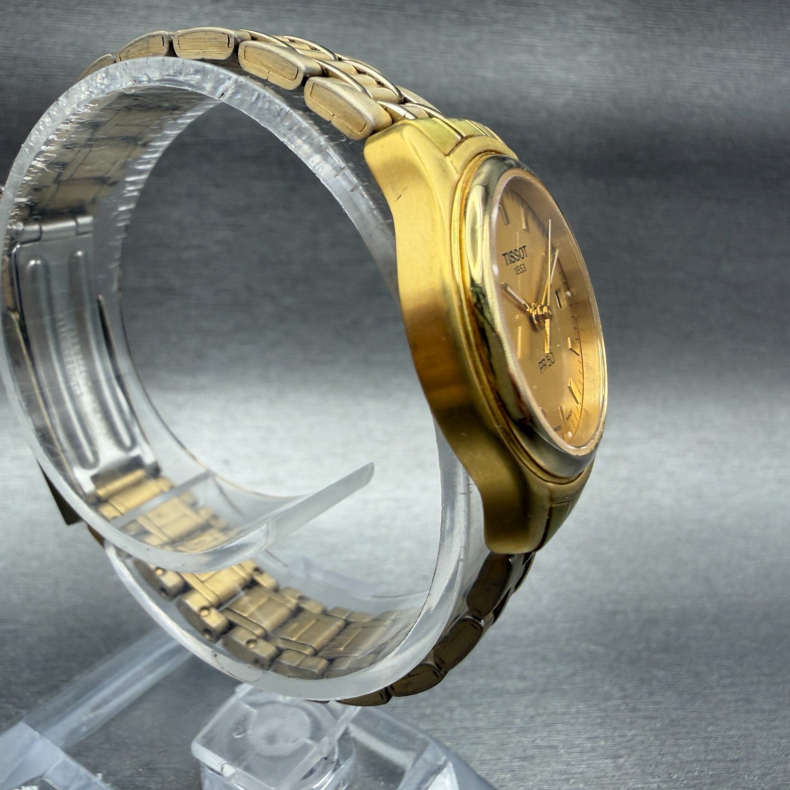 Tissot PR50 Watch Women 24mm Gold Dial Gold Tone Date Round NO CASEBACK PARTS4