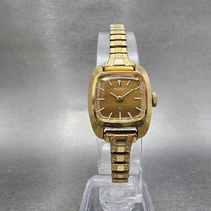 Seiko Watch Women 29mm Gold Dial Gold Tone Rectangle Manual Wind Runs 1134995
