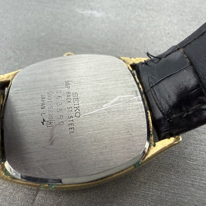 Seiko Watch Men 30mm Champagne Dial Gold Tone Rectangle 5931-5270 New Battery9