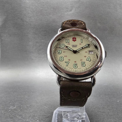 Victorinox Swiss Army Cavalry Watch Men 37mm Cream Dial Silver Tone Date PART LQ6