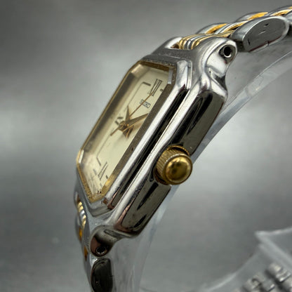 Seiko Tank Watch Women 19mm Cream Dial two Tone Rectangle V401-5979 New Battery2