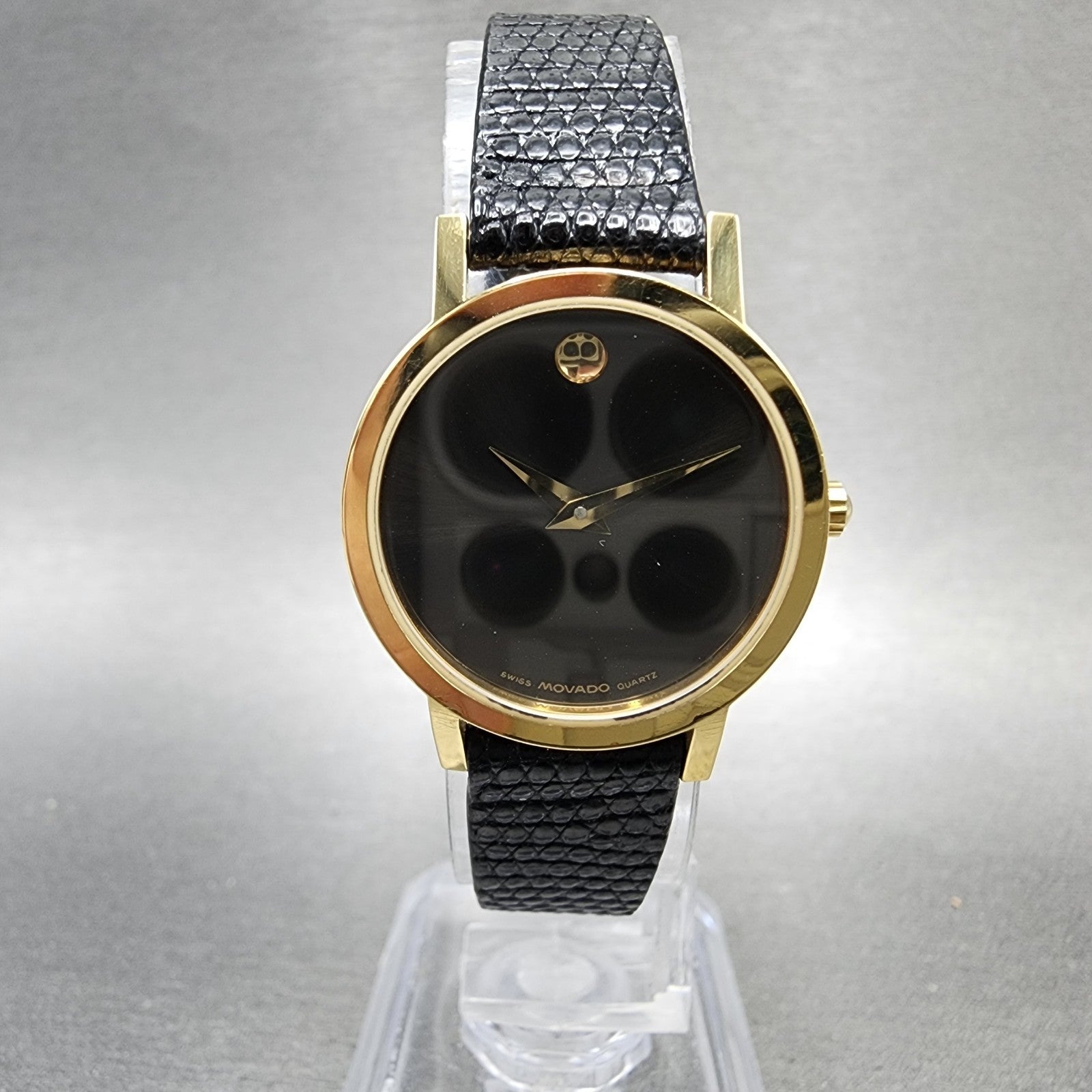 Movado Muesum Watch Women 25mm Black Dial Gold Tone Round 87 A1 832 New Batt BNG0