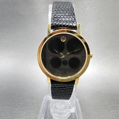 Movado Muesum Watch Women 25mm Black Dial Gold Tone Round 87 A1 832 New Batt BNG0