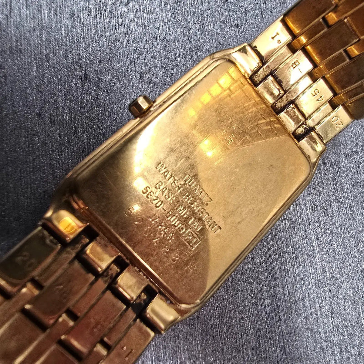 Seiko Lassale Tank Watch Men 22mm Black Dial Gold Rectangle 5E20-5009 New Batt10