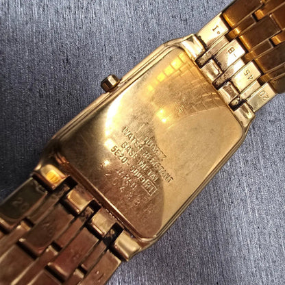 Seiko Lassale Tank Watch Men 22mm Black Dial Gold Rectangle 5E20-5009 New Batt10