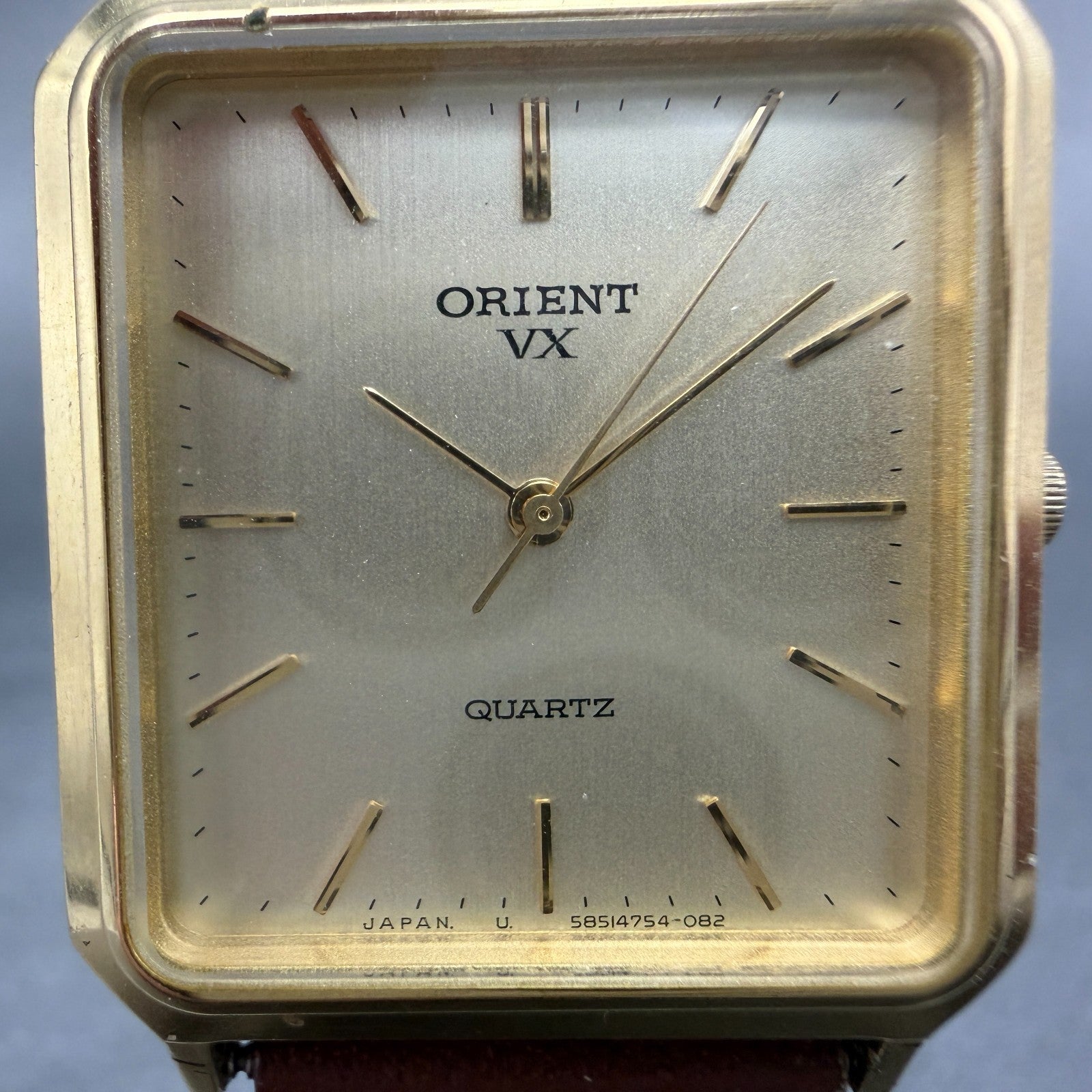 Orient VX Tank Watch Men 27mm Champagne Dial Gold Tone Rectangle New Battery1