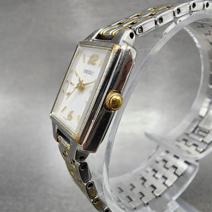 Seiko Tank Watch Women 16mm White Dial Two Tone Rectangle 1N010FH0 New Battery2