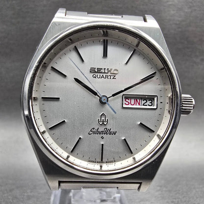 Seiko SilverWave Watch Men 36mm Silver Dial Silver Tone Daydate 8229-8000 NewBat1