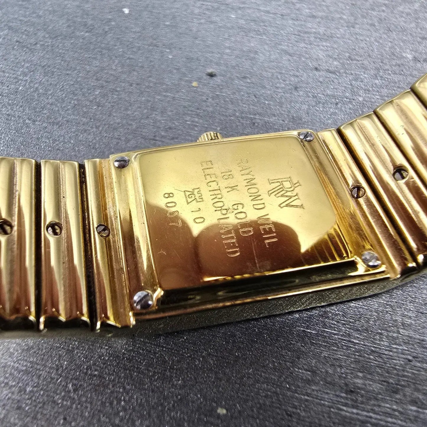 Raymond Weil Tank Watch Women 18mm Silver Dial Two Tone Gold Plated 8057 New Bat9