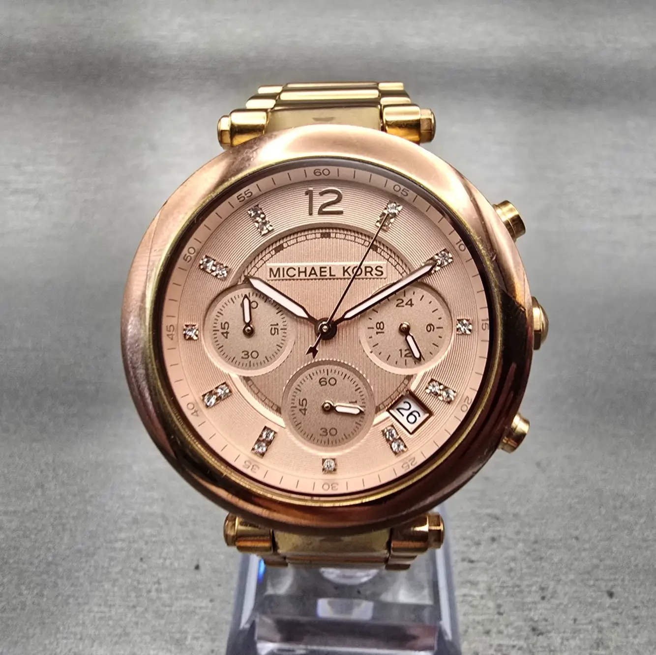 Michael Kors Parker Watch Women 39mm Pink Dial Rose Gold Chrono MK5277 New Batt0