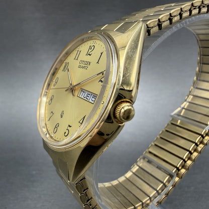 Citizen CQ Watch Men 36mm Champagne Dial Gold Tone Daydate 6100-S24876 New Bat J2