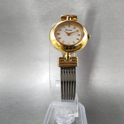 Bulova Watch Women 22mm White Dial Two Tone Round 98L69 New Battery5