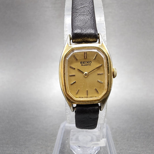 Seiko Tank Watch Women 17mm Champagne Dial Gold Tone 23206559 New Battery0