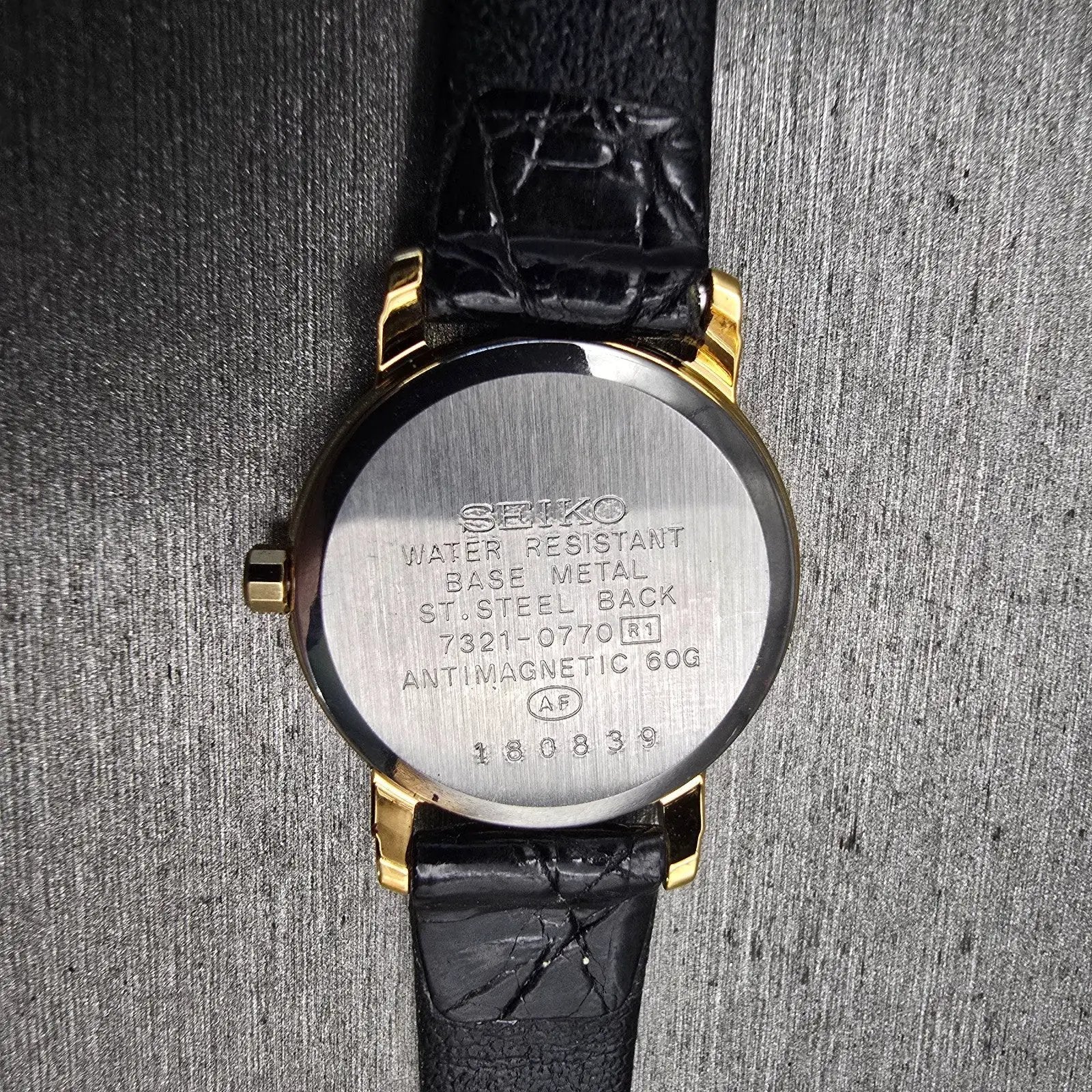 Seiko Exceline Watch Women 22mm Black Dial Gold Tone Round 7321-0770 New Battery10