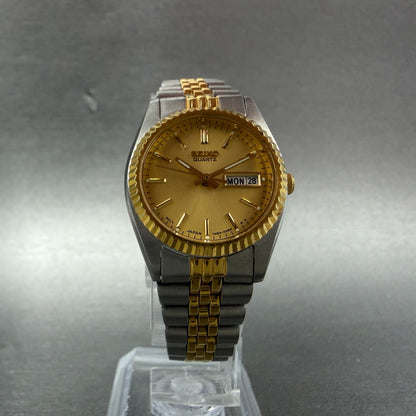 Seiko Watch Women 24mm Gold Dial Two Tone Daydate Round 7n83-0041 New Battery 785