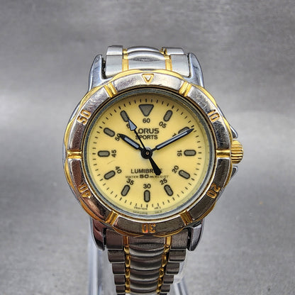 Seiko Lorus Sports Lumibrite Dive Watch Women 28mm Luminous Dial TwoTone NewBat0