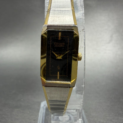 Citizen CQ Tank Watch Women 13mm Black Dial Two Tone 5421-F42228 New Battery0