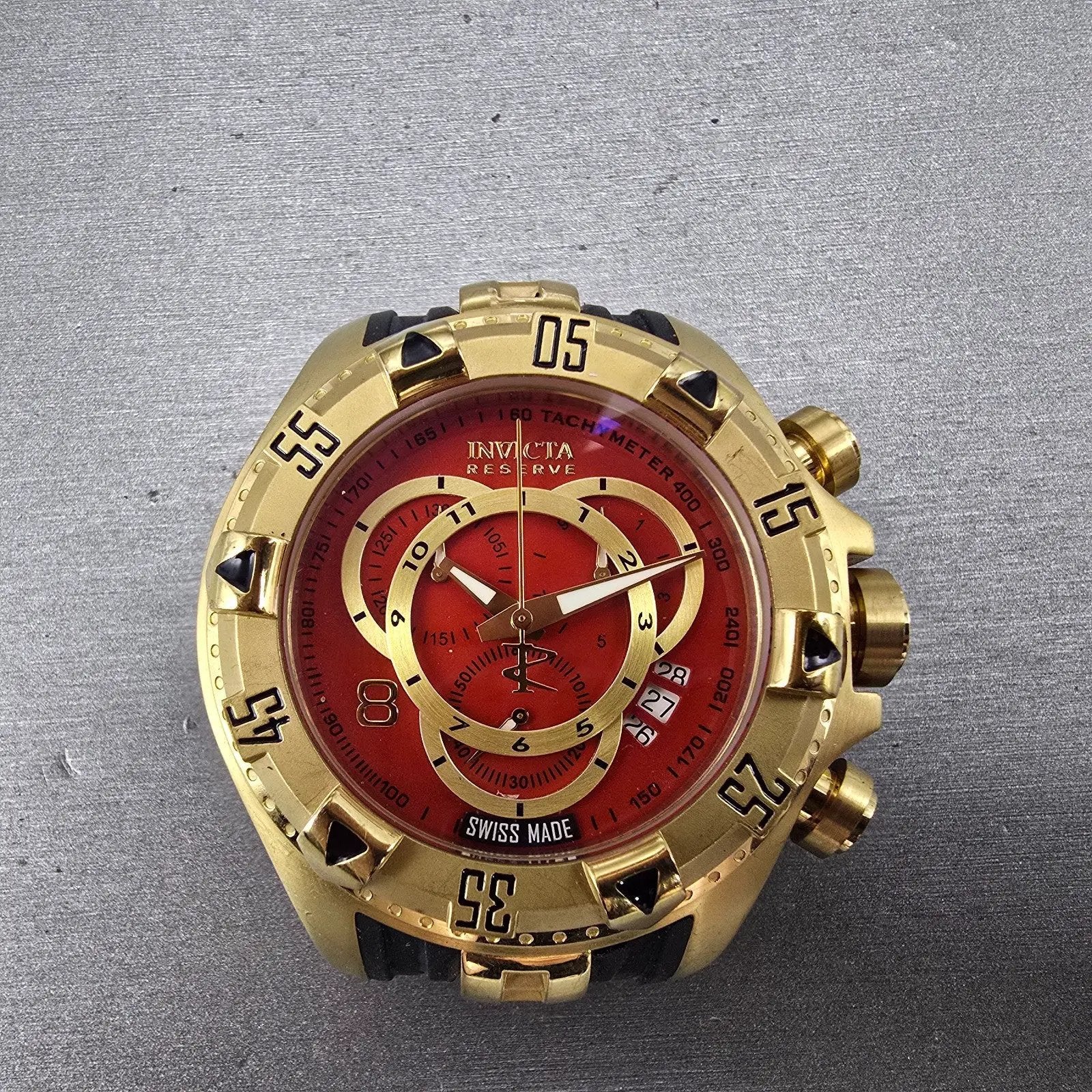 Invicta Reserve Chronograph Dive Watch Men 52mm Red Dial Gold Tone 6972 New Batt0