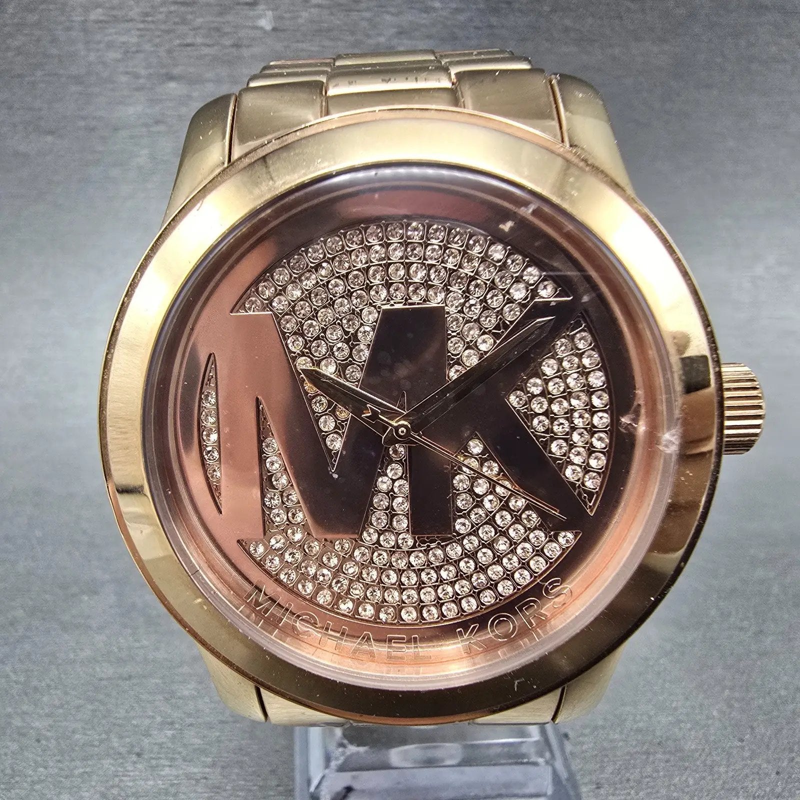 Michael Kors Runway Watch Women 45mm Pink Dial Rose Gold Tone MK-5661 NewBattery0