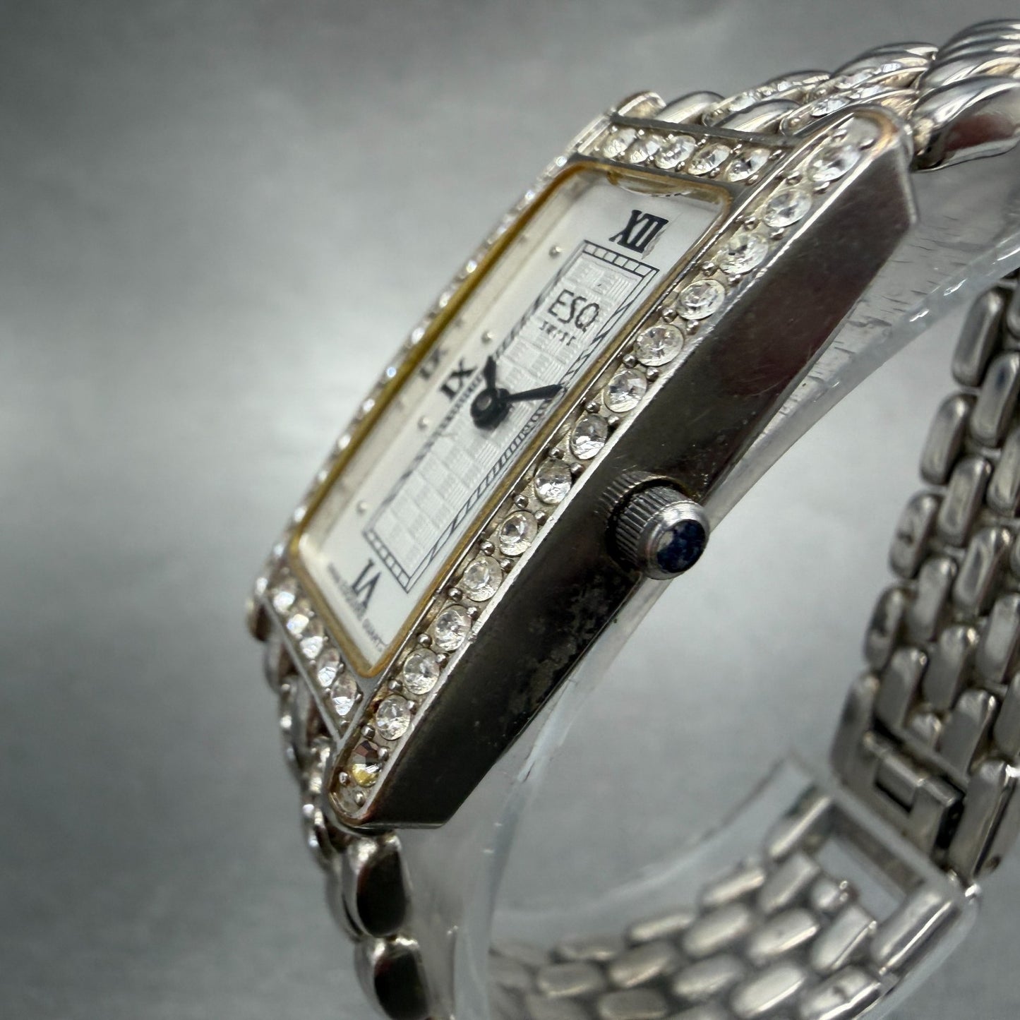 ESQ Tank Watch Women 18mm White Dial Silver Tone Rectangle 100654 New battery2